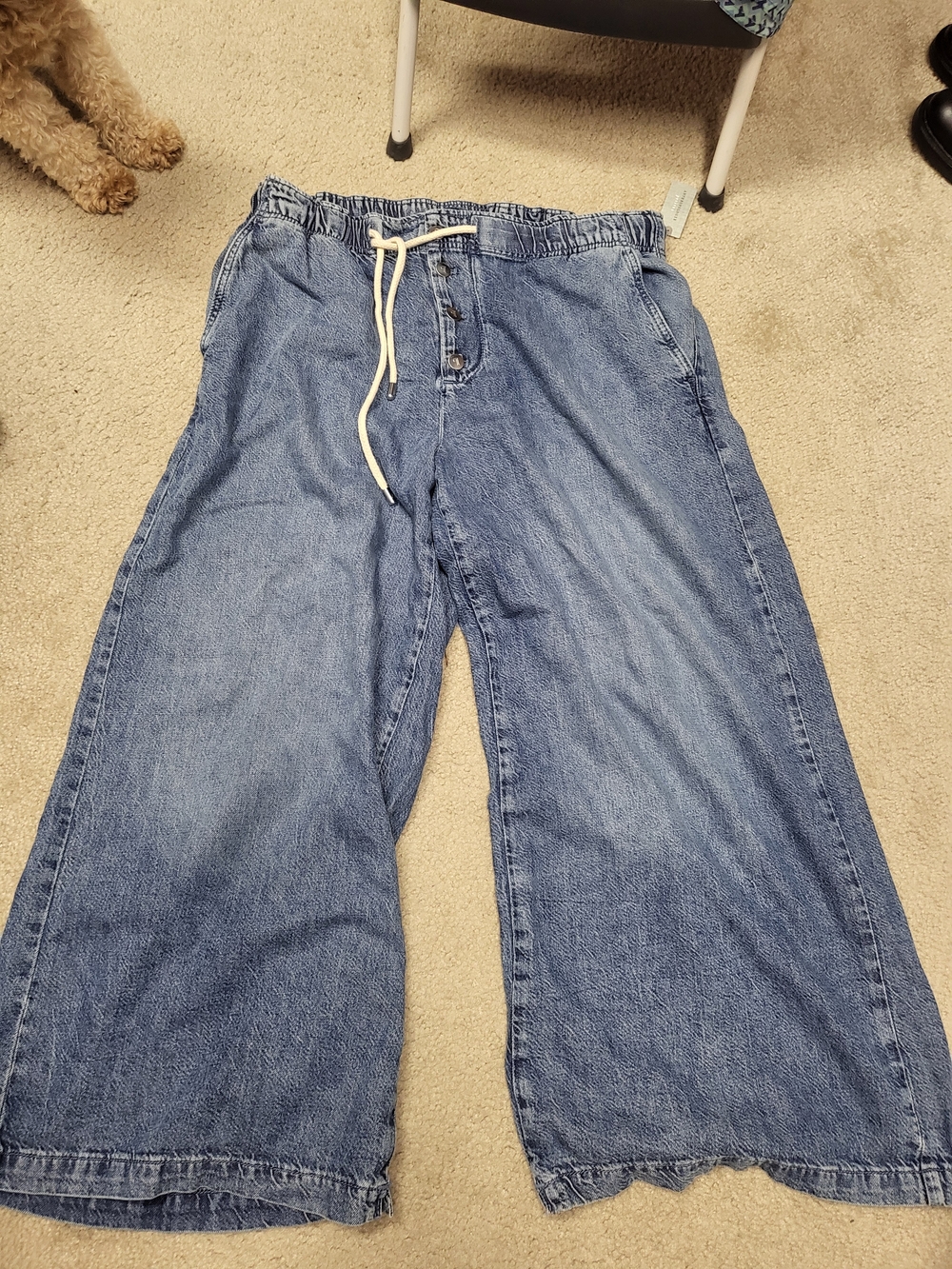 Relaxed Wide-Leg Drawstring Jeans for Men - Light Blue
